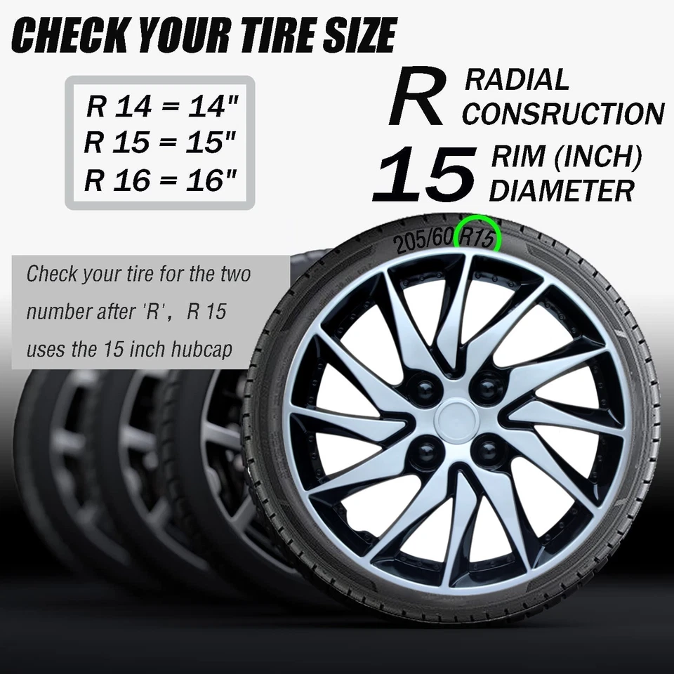 Black & Silver Set (4pcs) fit for 2007-2011 Pontiac G5 15" Hubcaps Wheel Covers - Image 2 of 4