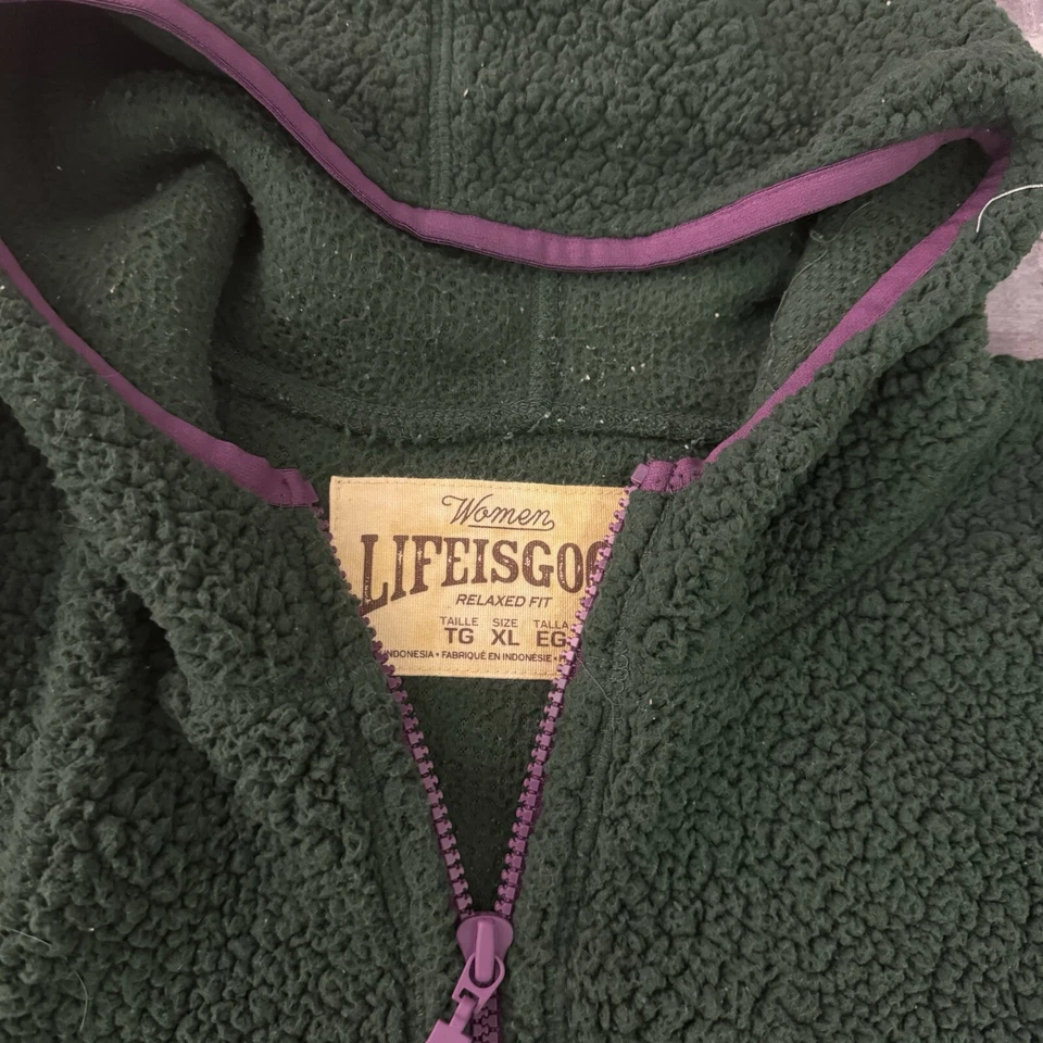 Life is Good Green Hooded Half Zip Sherpa Pockets XL Women - Image 3 of 4