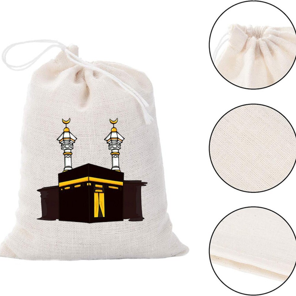 Islam Linen Drawstring Bags Eid Mubarak Eid Pouches Reusable Gift