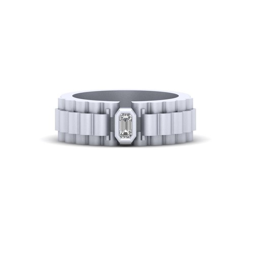 Emerald Cut Simulated White Diamond Wedding Ring Band Anniversary Gift For Him - Picture 12 of 14