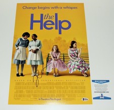 ACTRESS JESSICA CHASTAIN SIGNED 'THE HELP' 12x18 MOVIE POSTER BECKETT COA BAS