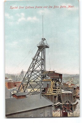 Postcard Steel Gallows Frame and Ore Bins, Butte, Montana   Julius Fried