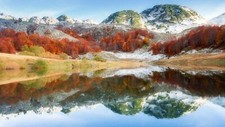 Landscape nature mountains forest trees fall lake Custom Gaming Mat Desk