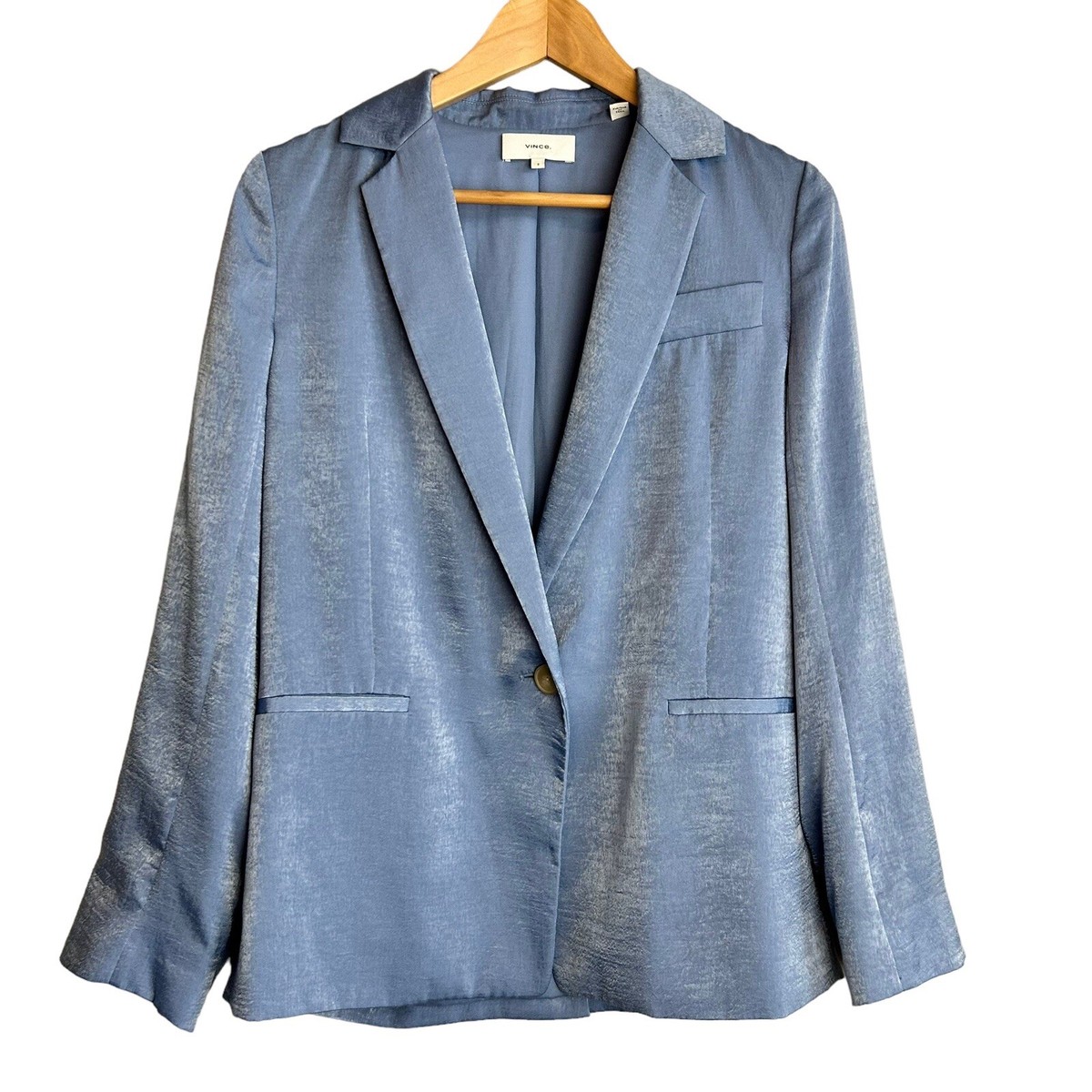 Vince Blazer Womens Blue Drapey Boyfriend Relaxed One-Button in