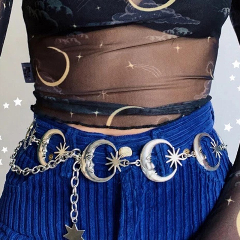 Womens Crescent Moon Belt Silver/Gold Sun Belt Metal Goth