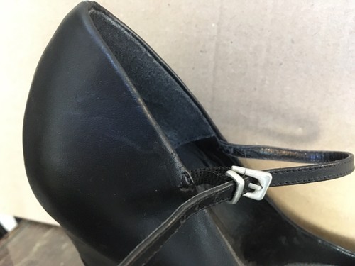 ELEGANT HIGH HEELED BLACK LEATHER SHOES WITH ANKLE STRAP AND PLATFORMS 4.5 - Picture 7 of 7
