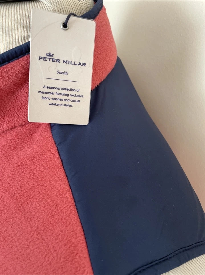 PETER MILLAR Sea New Men’s Full Zip Navy/Pink Sleeveless Fleece Jacket Size M - Image 3 of 4