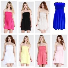 Women Strapless Sheering Boob Tube Gather Bandeau Top Summer TOP Dress 