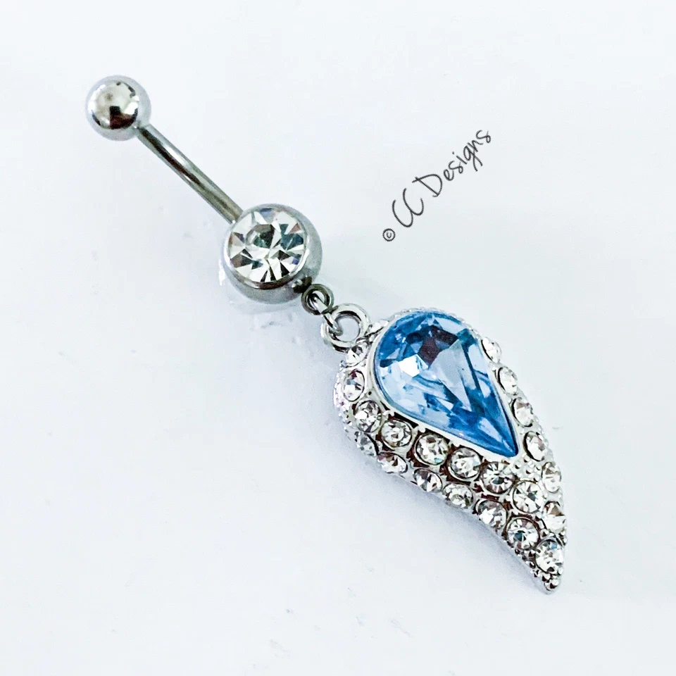 Anillo ombligo colgante pluma circonita azul brillante 14 g (B237) Foto 2 de 3
