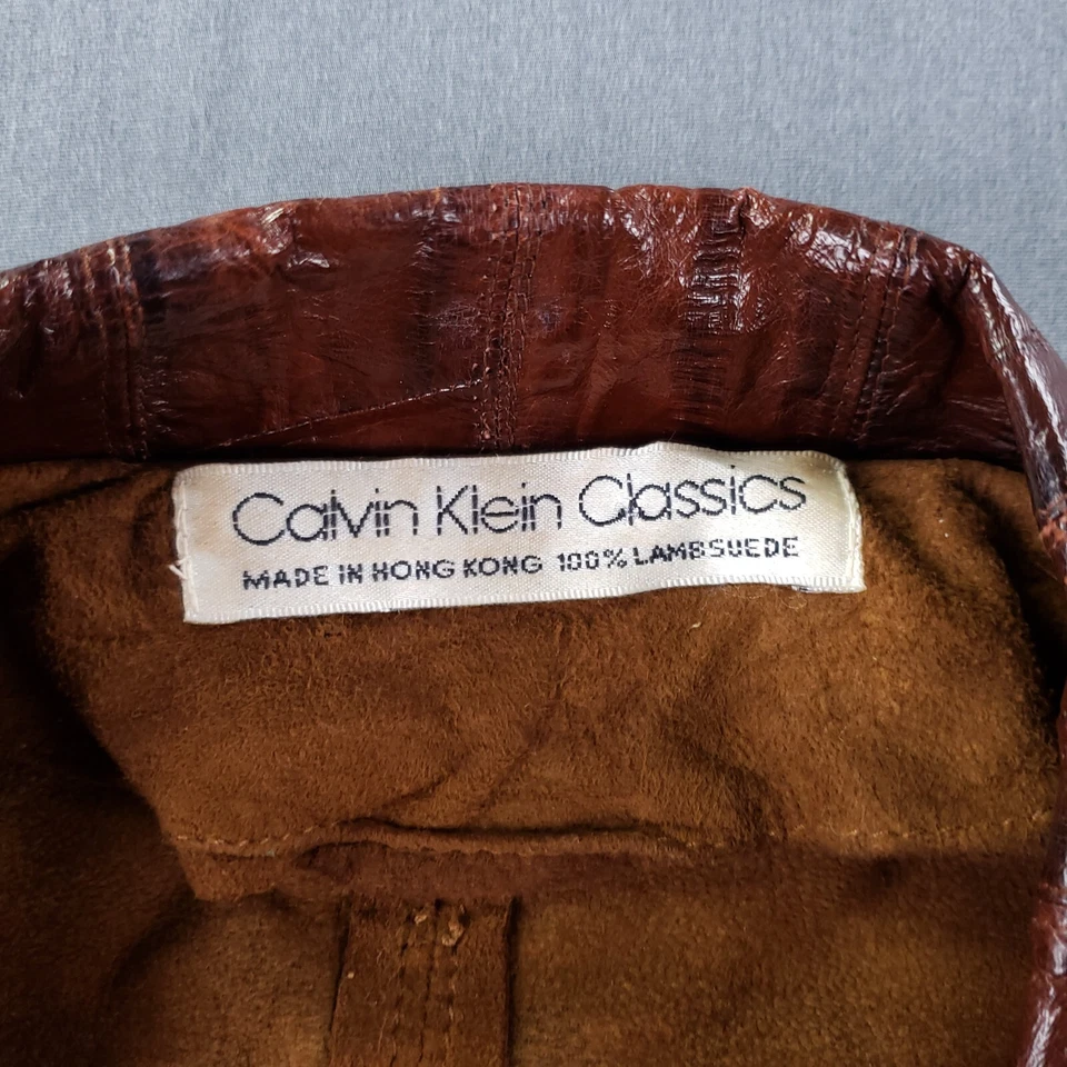 Camisa De Colección Calvin Klein Para Mujer 10 Marrón Cordero Gamuza Cuero Manga Larga Botón Foto 3 de 4