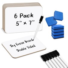 6-Pack 5x7" Double-Sided Mini Whiteboard Set with Markers Erasers Classroom