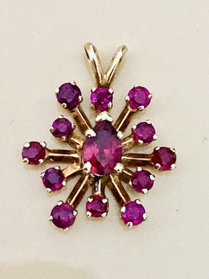 14k Solid Yellow Gold Starburst  Pendant Natural Rubies 2.49grams