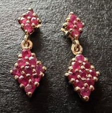 Vintage Women s 14k Yellow Gold And Genuine Red Ruby Cluster Dangle Earrings