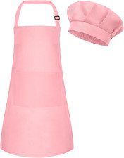 Kids Apron and Chef Hat Set Adjustable Child Art Aprons with 2 Pockets Toddler