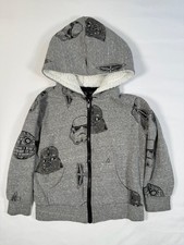 STAR WARS Boys Hoodie Jacket 4T Gray Graphic Sherpa Lined Cozy Streetwear