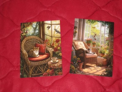 Postkarten 2er Set* Eine Katze liegt auf einem Stuhl, 10 x 14 cm * Scrapbooking-