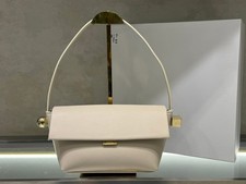 Women's Elegant White Leather Shoulder Bag, Gold Accent Minimalist Handbag