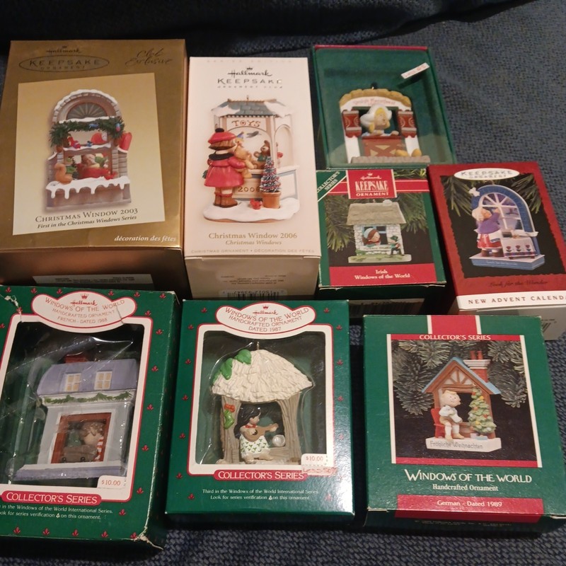 Lot of 8 Hallmark  Christmas Windows Ornaments  Vintage 