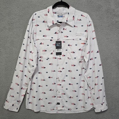 Salt Life SLX Performance Mens White Long Sleeve Shirt Fish Flag Large NWT