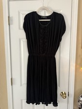 Vintage Virginie Paris Midi Dress Women’s M, Little BLACK Dress STRETCHY Pleated