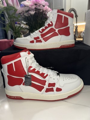 Size 9 EU 42 AMIRI Skeleton Top High White / Red Skeleton Sneakers Brand New