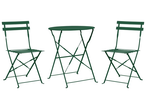 Balkonset Metall GrüN 3-Teilig Tisch Rund Mit 2 StüHlen Klappbar Modern Fiori-image