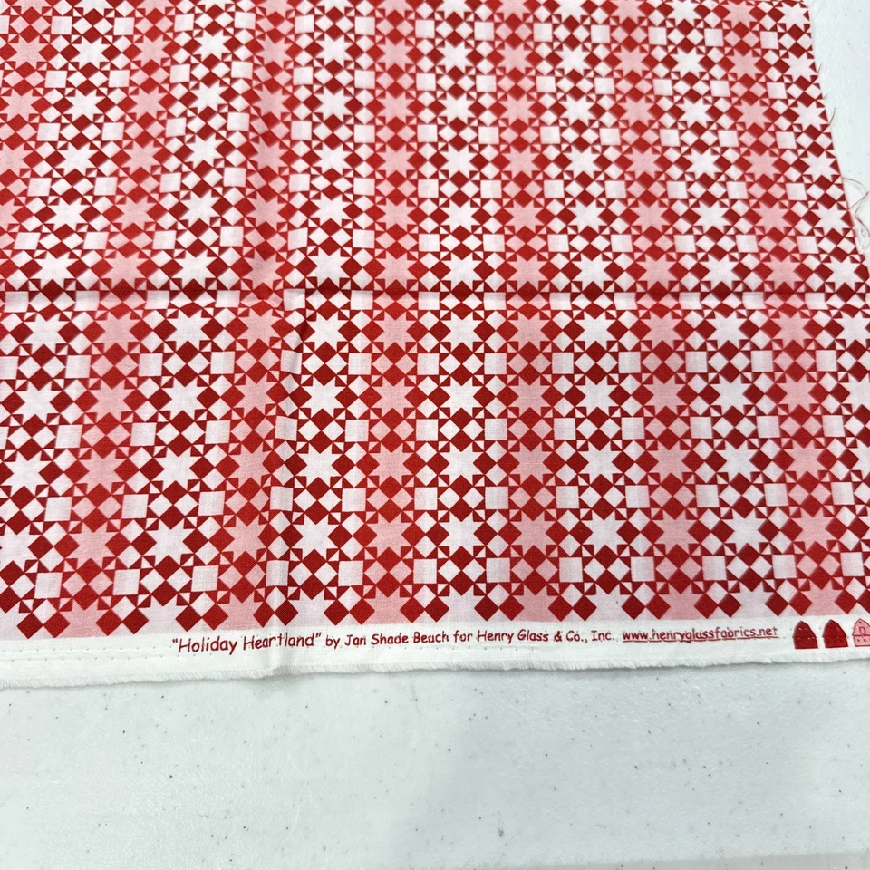 vintage holiday heartland henry glass quilting fabric red geometric cotton 44x18 - Image 4 of 4