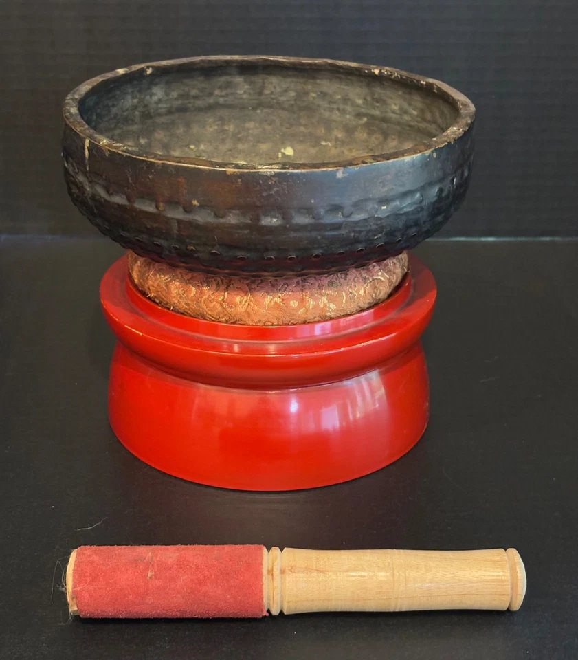 Antique Chinese Singing Bowl w/stand/gong - Image 2 of 4