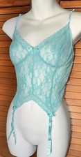 Vintage Fredericks Of Hollywood Lace Lingerie Bustier M Garters Boudoir Stretch