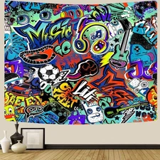 Modern Street Graffiti Tapestry, Creative Urban Street Music Hip Hop Art for ...