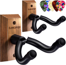 Guitar Wall Mount 2 Pack - Black Walnut Guitar Hanger with 5Pcs Picks for Acoust