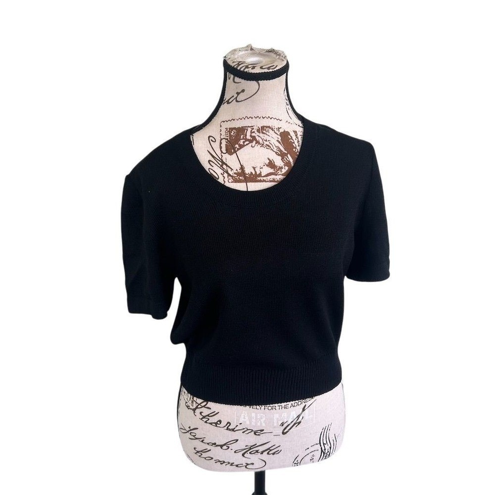 ST JOHN BASICS Black Short Sleeve Knit Top Women's Petite P