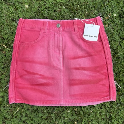 Givenchy Pink Denim Mini Skirt Zip Closure w/ Pockets Logo Accent