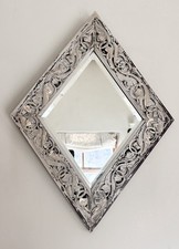 1920/30 OLD Small DIAMOND MIRROR  CARVED CREAM BEVELLED GLASS ORIGINAL ANTIQUE