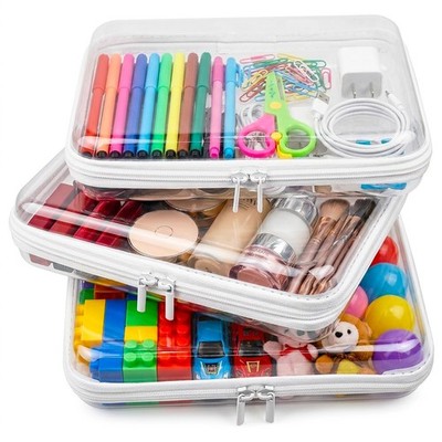 3 Pack Clear Hard Shell Zipper Case Plastic Organizer Pouches Large Box