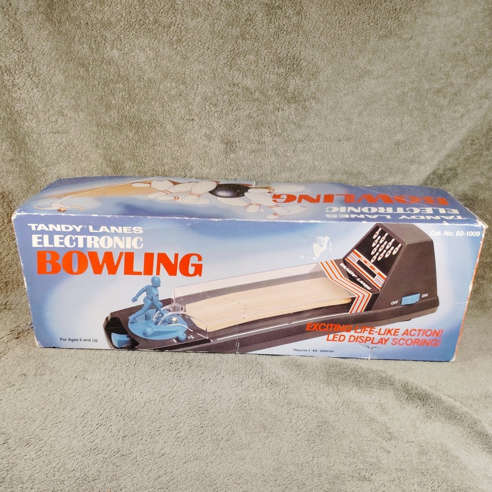A 1982 Tandy LED tabletop bowling game in its original box — pure chunky 8-bit charm with satisfying LED pins and zero Wi-Fi required.
