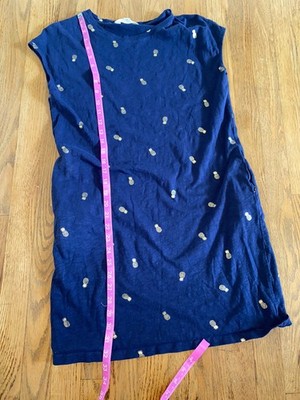 NAVY BLUE PAULINA BODEN SHIFT MINI DRESS Beach GOLD FOIL PINEAPPLES 4R