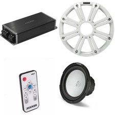 Kicker Marine KPX500.1 Powersports Amp  10" 4 Ohm  White Grill Subwoofer A...