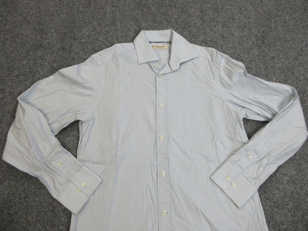 Burberry London Shirt Mens 14.5 Blue White Stripe Button