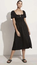 FAITHFULL THE BRAND NWT $319 Terina Black Linen Short Sleeve Midi Dress S 4