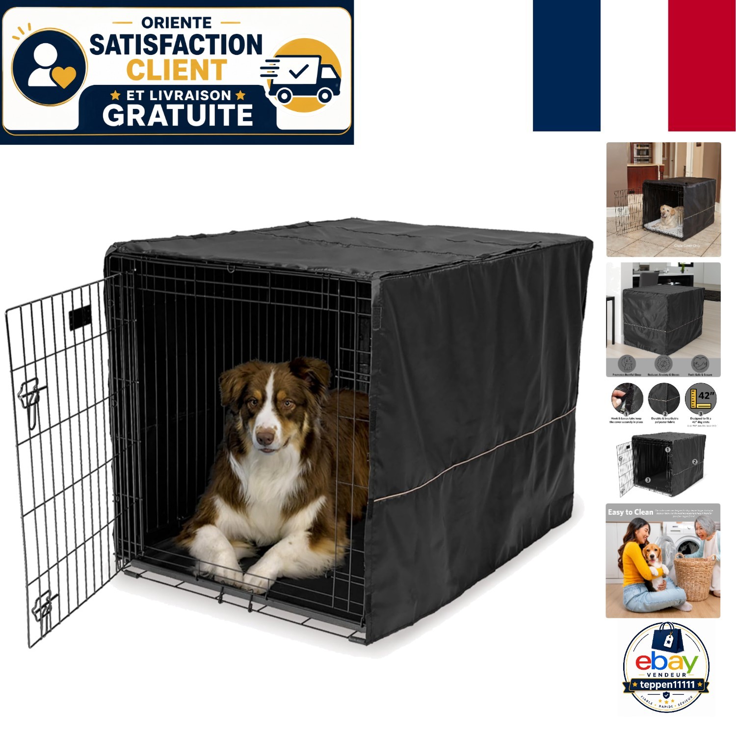 Housse pour cage de chien 106 cm contre l'anxiété couverture de nuit apaisante et isolante