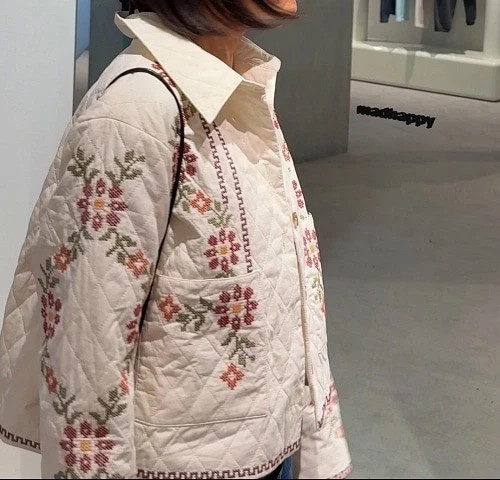 NWT Christian Lacroix Floral Embroidered Button Down Ivory Cotton
