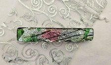 Fused Silver,Green,Black Handcrafted Dichroic Glass Genuine French Hair Barrette