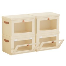 Tuza 4 Pack Foldable Storage Bins - Fabric Decorative Storage Boxes with Hand...