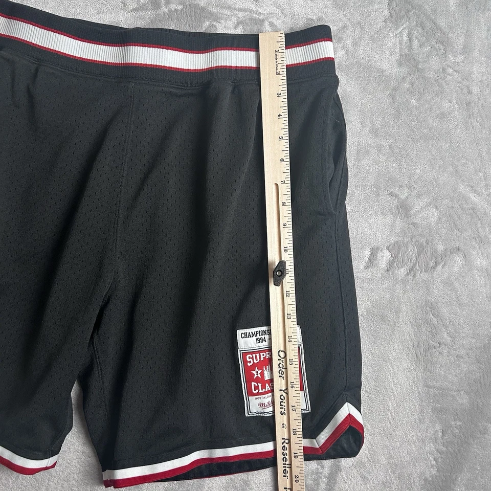 Pantalones Cortos Supreme X Mitchell & Ness Hombres Grandes Negros Baloncesto Hip Hop Bolsillos de Malla Foto 4 de 4