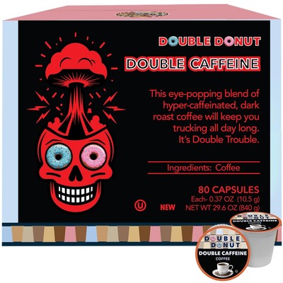 Double Donut High Caffeine Coffee Pods, Extra Strong Double Caffeine Coffee C...
