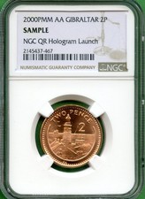 2000 GIBRALTAR  2 PENCE   NGC QR HOLOGRAM LAUNCH
