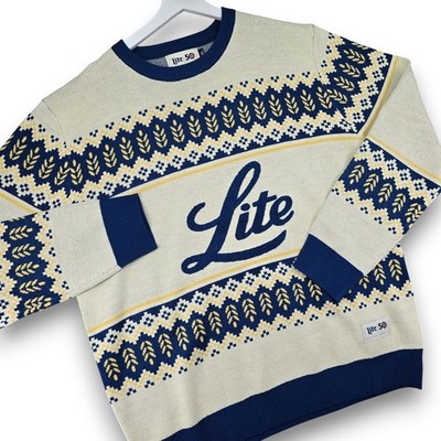 Miller Lite 50th Anniversary Sweater Men's XL Cream Acrylic Fair Isle Crewneck