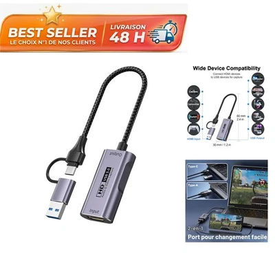 Carte capture vidéo HDMI USB A USB C 4K 60 Hz 1080p Ailah - Photo 1/4