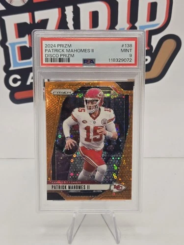 2024 Panini Prizm Patrick Mahomes #138 ORANGE DISCO PRIZM, KC Chiefs, PSA 9